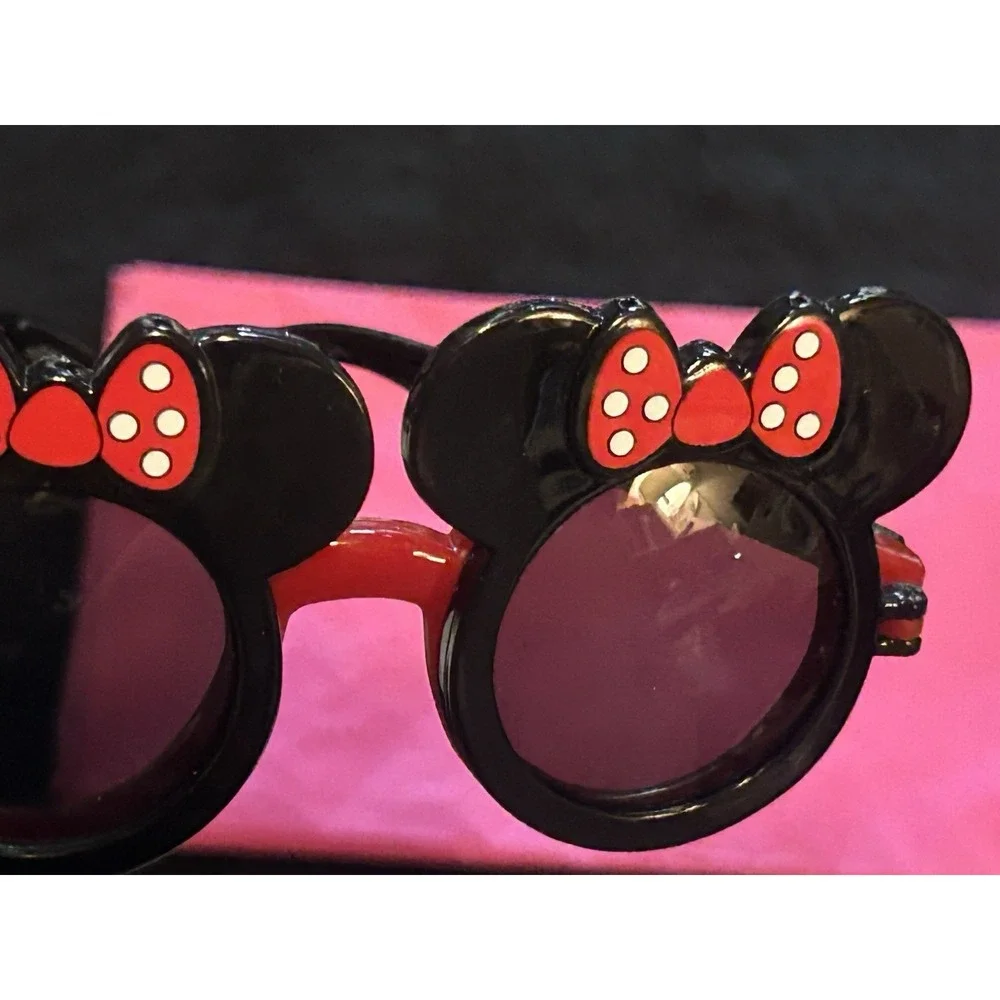 Disney Parks Heart Sequin Minnie Mouse Ears Pink Bow Headband + Glasses (Bonus)